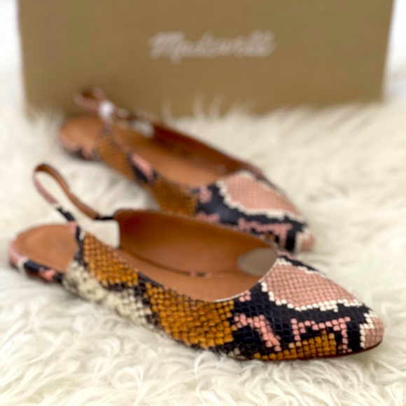 Madewell leather snake-skin slingback flat shoes - Picture 5 of 7